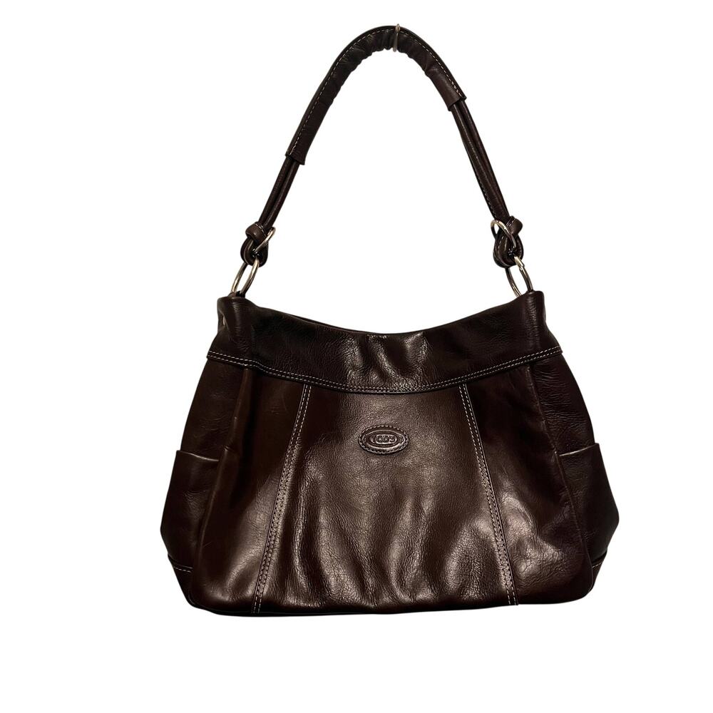 TOD'S Shoulder Bag Brown Leather Hobo Purse Minimalist Quiet Luxury Y2K Italy